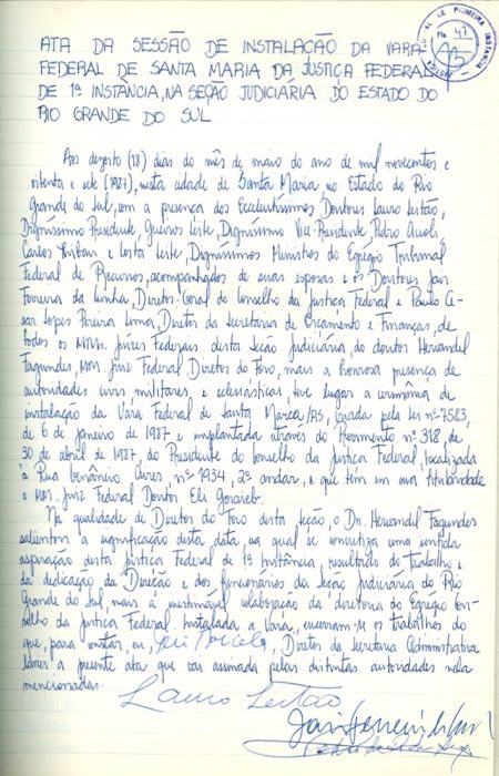 Ata de Instalação da 1ª Vara Federal de Santa Maria, 1987