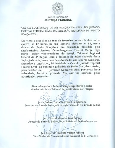 Ata de Instalação a Vara do Juizado Especial Federal Cível